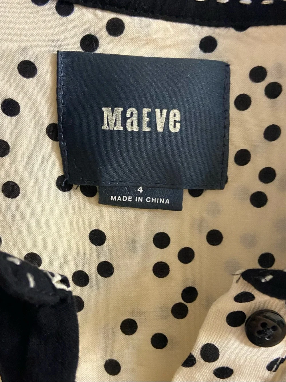 Anthropologie Maeve Polka Dot Button Front Blouse Cream Black Sz 4